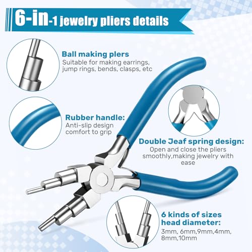 Mudder 2 Pieces Jewelry Making Tool Bail Making Pliers 6 in 1 Jewelry Wire Bending Pliers for Beading Looping Shaping Wire DIY Crafts (Blue and Pink) - color: Blue and Pink