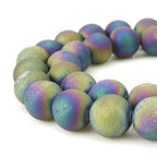 RUBYCA Round Dyed Electroplated Druzy Agate Quartz Crystal Gemstone Beads (1 Strand,Rainbow, 6mm) - color: Rainbow Color, size: 6mm