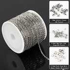 UMAOKANG 65 Feet Silver Jewelry Chains for Jewelry Making Flat Cable Chain Link Spool DIY Craft Earring Bracelet Necklace Chain Bulk with Lobster Clasps Jump Rings Pinch Clip Clasp - color: Steel Cross