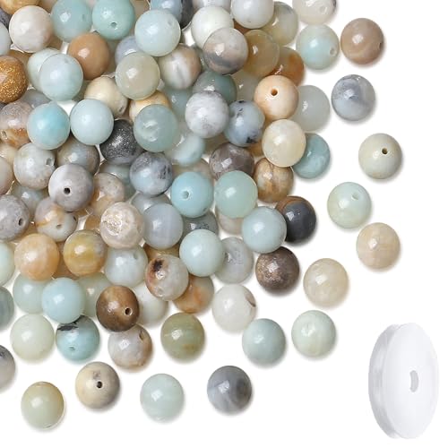 Natural Stone Beads 100pcs 8mm Amazonite Polish Round Stone Beading Loose DIY Smooth Beads for Bracelet Necklace Earrings Making - color: Amazonite, size: 100pcs