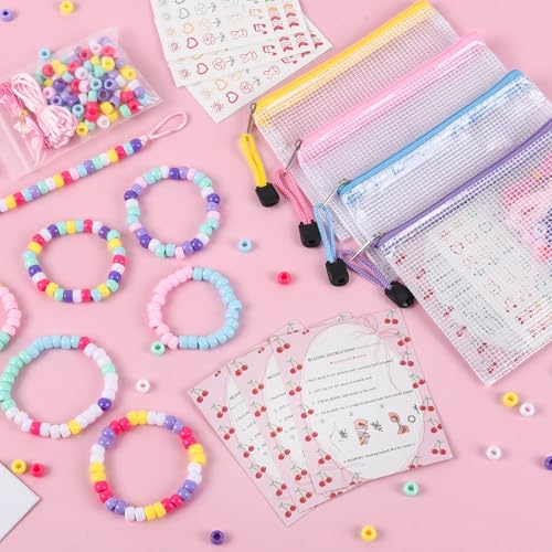 Rujiaoa Bracelet Making Kit Bulk 24 Pack, Individually Pre-Packed Pony Bead Kits for Party Favors & Classroom Activities, DIY Jewelry Making Set with Zipper Bags, Tattoos & Instructions