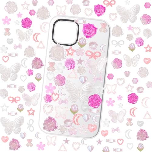 Cynailli 350 Pcs Junk Case Charms 3D Resin ABS Rose Flower Bows Butterfly Charm with Bows Moon Heart Pearls Fun Beads Flatback Resin Charms for Craft DIY-S2 - color: color-S2
