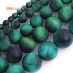 GEM-Inside 10mm Natural Stone Green Tiger Eye Frosted Matte Unpolished Round Beads for Jewelry Making Strand 15 inch - color: Green Tiger Eye, size: 10mm