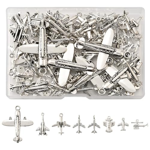 13-200Pcs Assorted Shapes Pendants Charms 14 Styles Antique Silver Bronze Tibetan Alloy Charms Vintage Pendants for Jewelry Bracelets Neckalces Earrings Keychains Making and Crafting - color: Airplane6A- 80 pcs
