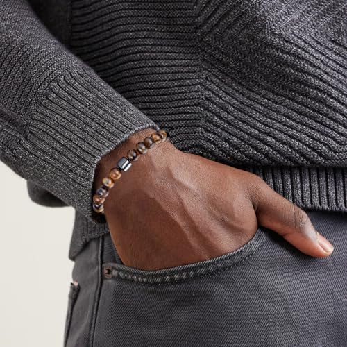 RANKEEF Tiger Eye Bracelet For Men 8MM Natural Stone Stretch Adjustable Black Crystal Beaded Bracelet for Men Women Gifts - color: 2,lava rock,tiger eye bracelet