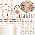 Koruhi 418pcs Charms Lip Gloss Keychain Making Kit,Cute Gold DIY Keychain Supplies Including Organizer Box,Pliers, Tassels, Enamel Letter Charms,Complete Key Chain Kits for DIY Craft Gifts(418, Gold)