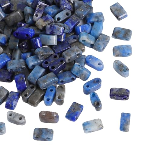 Beadia Natural Lapis Lazuli Stone Tila Beads 5x2mm Rectangle 2-Hole Spacer Beads for DIY Bracelet Earring Making 15"/Strand - color: Lapis Lazuli, size: 5x2mm