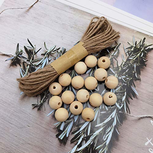 INSPIRELLE 240pcs 16mm Natural Wood Beads Unfinished Round Wooden Loose Beads Big Size Wood Spacer Beads with 10M Jute Twine for Craft Making Home Decoration - size: 16mm