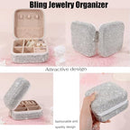 Bling Jewelry Organizer, Travel Jewelry Case Organizer Portable Small Jewelry Storage Box Shining Jewelry Holder Case Gifts for Women Teen Girls and Friends Mother's Days (Silver)