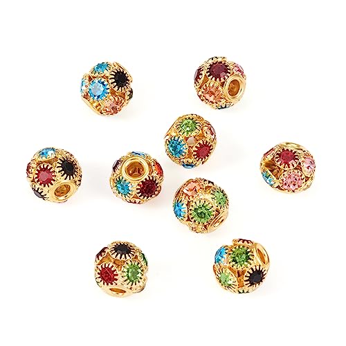 Craftdady 30Pcs 10mm Colorful Rhinestone Rondelle Spacer Beads Golden Disco Ball Loose Beads for Jewelry Making - color: Golden&Colorful-10x9mm