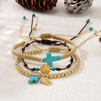 Christian Cross Jesus Pendant Charm Gold Rope String Beaded Bracelets Stack Set for Women,Handmade Bohemian Colorful Adjustable Jewelry,God Lucky Protection Friendship Gift - color: Blue