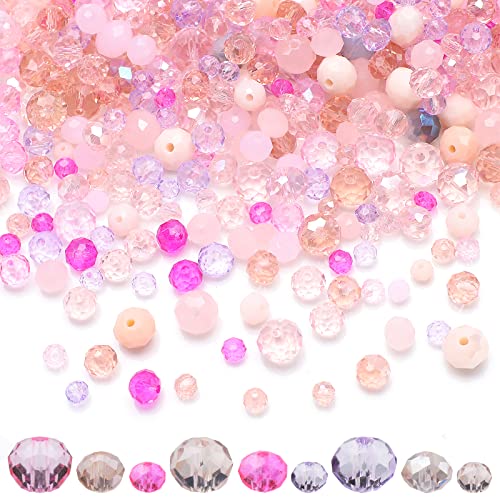 1000pcs 4/6/8mm Rondelle Glass Beads for Jewelry Making,Electroplate Round Shaped Crystal Spacer Beads Assorments for Bracelet Necklaces DIY Pink - color: Pink
