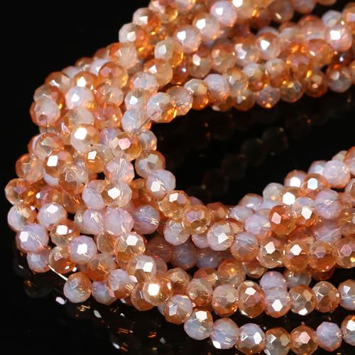5 Strands 4mm Champagne Color Half Plated Faceted Rondelle Beads, Songxi Glass Beads for Keychain Making Necklace Earring Jewelry Making for Gemstone DIY Craft Supplies - color: Champagne Color, size: 4mm(5 Strands)