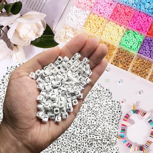 600PCS 6x6mm Square Acrylic Letter Beads L for Friendship Bracelets Jewelry Making, White Acrylic Cube Base with Black Alphabet Beads for DIY Crafts Bracelets Necklaces Key Chains Phone Lanyard - color: Letter L(Black on White)