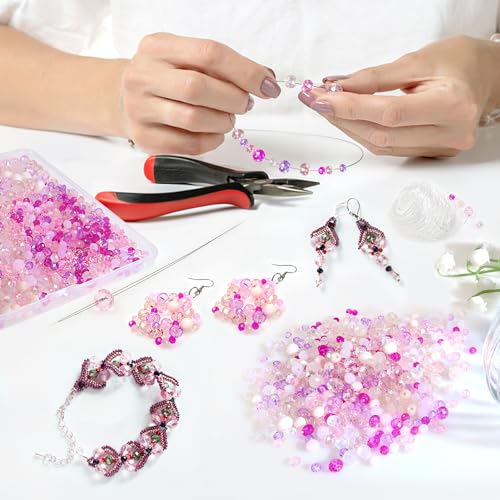 TOAOB 1000pcs Briolette Crystals Glass Beads 4mm 6mm 8mm Rondelle Faceted Spacer Beads Pink Loose Beads for Bracelets Necklace Earrings Jewelry Making - color: Pink