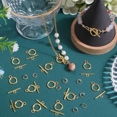 1 Box 60 Sets Toggle Clasps Ring and Bar Clasp Gold & 120Pcs Brass Open Jump Rings OT Toggle T-Bar Connectors Findings for Jewelry Making Supply DIY Crafts Necklace Bracelet Supplies - style: Style 1