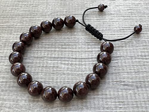 GAF TREASURES Grade A ++ Gemstone Round Bead Adjustable Bracelet 10mm, Genuine Crystal Bead Bracelet, Gift for Men & Women - color: Garnet