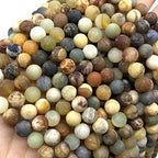 ABCGEMS Velvet-Matte-Finished Russian Flower Jade Beads (Enhance The Stone's Inherent Texture and Nature Hues with a Non-Glare Aesthetic) Smooth Round 8mm (Non-Shiny) - color: Flower Jade