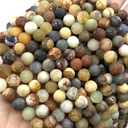 ABCGEMS Velvet-Matte-Finished Russian Flower Jade Beads (Enhance The Stone's Inherent Texture and Nature Hues with a Non-Glare Aesthetic) Smooth Round 8mm (Non-Shiny) - color: Flower Jade