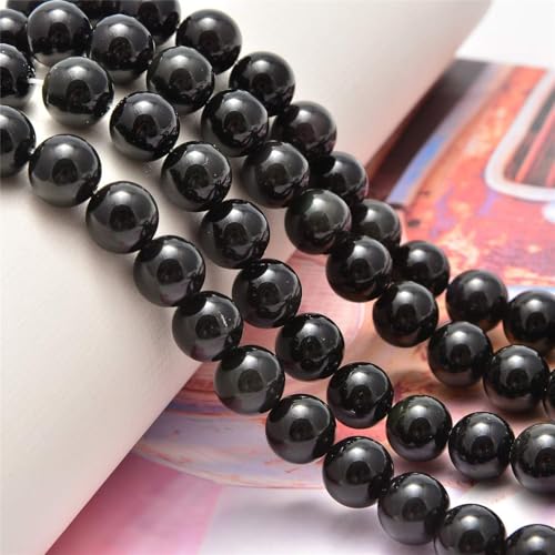 HAAMIIQII 35pcs 10mm Natural Black Obsidian Stone Beads Round Loose Gemstone Beads for Jewelry Making Strand 15 Inch - color: Black Obsidian, size: 10mm 35pcs