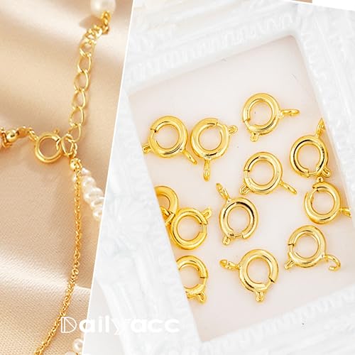 Spring Clasps Sterling Silver with Open Jump Rings Gold Necklace Clasps and Closures for Jewelry Making,Made in Italy - color: 6gold, size: 0.24inch