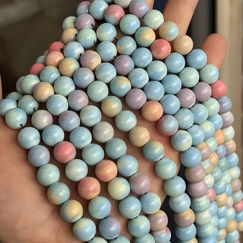 MJDCB Natural Stone Beads 10mm 35pcs Round Rainbow Stone Loose Gemstone Bead Charms for Jewelry Making Bracelet Necklace Earring Pendant - color: Rainbow Stone, size: 10mm