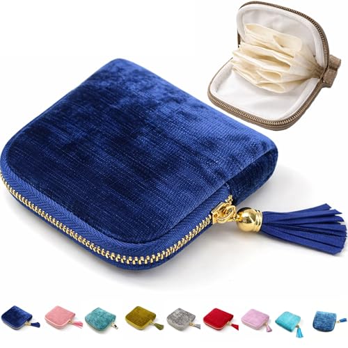 Small Travel Jewelry Case, 6-Layer Velvet Jewelry Organizer Storage Bag with Zipper, Mini Portable Pouch for Bracelet Rings Earring, Anti-Scratch Jewelry Pouch Gift for Women Girls（Sapphire Blue） - color: Sapphire Blue