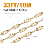 [33 Ft] Stainless Steel Paperclip Chains Roll, 3mm Width 18K Gold PVD Plated Stainless Steel Oval Link Chains Spool Bulk for Jewelry Making - color: 18k gold(3mm)
