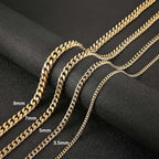 HZMAN Cuban Chain for Men - Stainless Steel Gold & Silver Diamond Cut Hip Hop Link Chains - 3.5mm/5mm/7mm/9mm - 16-30 Inch - color: 3.5mm Gold, size: 16In