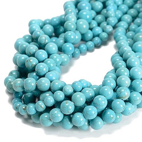 65Pcs Blue Turquoise 6mm Beads Natural Stone Round Gemstone Genuine Real Stone for DIY Bracelet Jewelry String Making - color: Blue Turquoise, size: 6mm