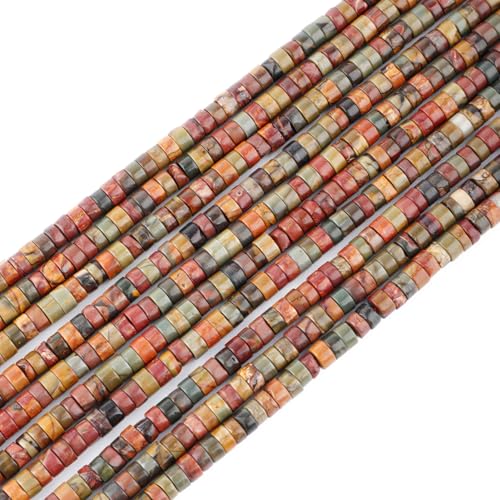 Natural Picasso Jasper Heishi Spacer Beads Loose Semi Precious Flat Round Gemstone Disc Shape Stone for Beading Jewelry Making 4x2mm 15.5" - color: Picasso Jasper