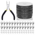 Swpeet 102Pcs Gun Black 3mm by 10 Yard Length Jewelry Making Chains Kit with Jump Rings, Lobster Clasps and Jewelry Plier, Necklace Chains Flat Cable Link Chain Bulk Ideal for DIY Craft Jewel Making - color: Gun Black