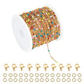 UMAOKANG 33 Feet/10 Meters Colorful Beaded Stainless Steel Jewelry Chains Gold Plated Cable Link Chain for Jewelry Making with 10 Lobster Clasps and 30 Jump Rings - color: Colorful Bead-Gold