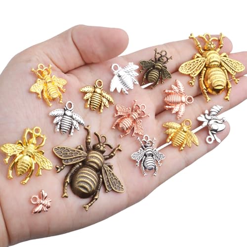 100g Alloy Bee Charm Mixed Honey Bee Pendant Charms Vintage Insect Jewelry Findings for DIY Necklace Bracelet Crafts,40-80pcs - style: Mixed Bee Charms