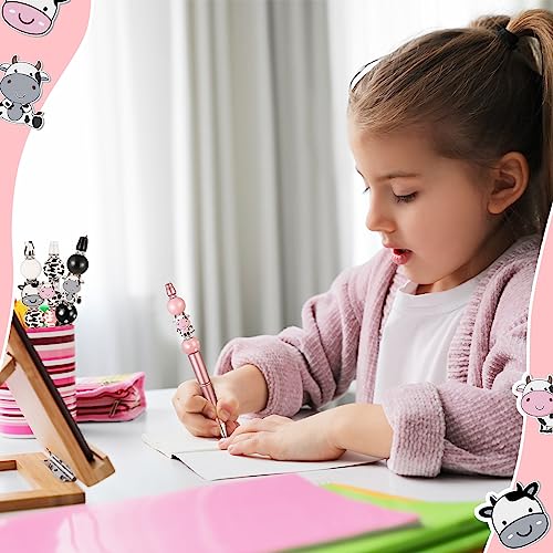 Colarr 24 Sets Plastic Beadable Pens DIY Pens Making Kit Assorted Wood Beads Crystal Spacer Black Ink Ballpoint for Women Crafts Office Family Gifts(Cow) - style: Cow