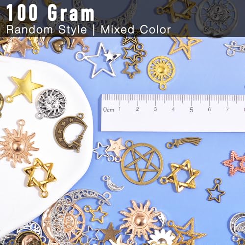 stino 100 Gram Metal Charms for Jewelry Making, Silver & Gold Plated, Bulk Pack for Bracelets, Necklaces, Crafts - color: Celestial Mixed Color