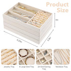 Jewelry Drawer Organizer Tray Set of 4 Stackable Velvet Jewelry Trays Drawer Inserts Organizer Case Set for Women Jewlery Storage Display Tray for Earrings, Rings, Necklaces, Bracelets, Watch (Beige)