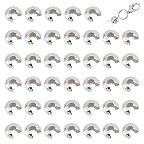 UNICRAFTALE 100pcs Half Round Open Crimp Beads Knot Covers Stainless Steel Crimp Beads Covers Beads End Tip Metal Material 5mm Diameter Crimp Beads for Jewelry DIY Making Stainless Steel Color - size: 5mm Dia