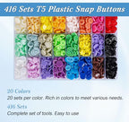 T5 Plastic Snaps, Lemonfiter 400 Sets Snap Button Kit with Snap Pliers Set, 20 Colors No-Sew Snaps for Sewing, Clothing Diapers Bibs Rain Coat Crafting - style: 20 Foam Color 400 Sets