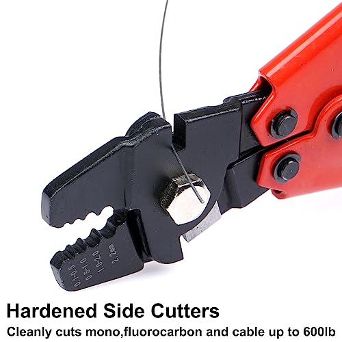 Fishing Crimping Tool Kit Fishing Crimping Pliers + 400pcs Crimp Sleeves Fishing Leader Rigging Wire Line Cutter Crimping Tool 10in High Carbon Steel Crimper Swager