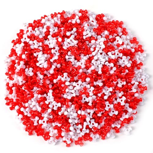 UPINS Red White Tri Beads,1200Pcs Valentine's Day Tri-Shaped Beads for Craft Wreath Candy Cane-Xmas Holiday Tree Decorations Beaded Ornament Kit - color: Red White