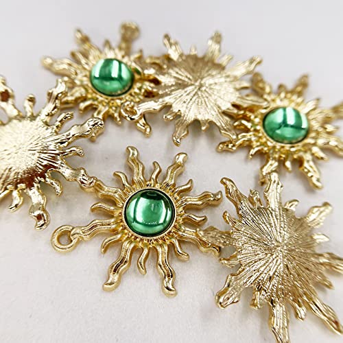 Sun Star Charms Baroque Boho Crystal Gold Plated Resin Gypsy Pendant Alloy for Jewelry Making DIY Craft Bracelet Necklace Earring - color: Sun-Green-28Pcs