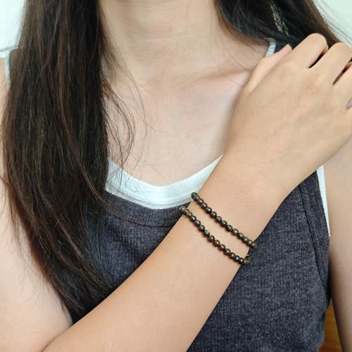 Natural Healing Gemstone Bracelet Handmade Yoga Stretch Elastic Bracelet Stress Relief Crystal Jewelry for Men and Women - color: Bronzite (Release Pressure), size: 4mm