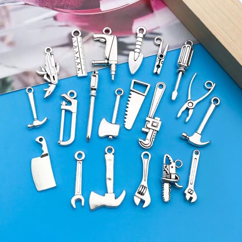 Youdiyla 80pcs Alloy Ancient Silvery Father's Day Series New Tool Set Pendant Jewelry Making DIY Keychain Earrings Pendant Various Design Charms for Jewelry Making Bracelets Necklace (SN899) - color: SN899