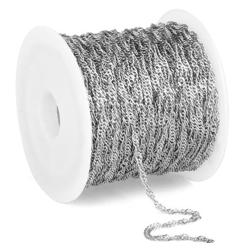 33 Feet Stainless Steel Singapore Chains Roll, 1.7mm Width 304 Stainless Steel Twisted Link Chain Bulk Spool for Jewelry Making DIY Craft - color: 1.7MM Stainless Steel