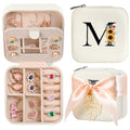 AYGXU Travel Jewelry Box for Women and Girls - Small Case With Initial A-Z - Teacher Gifts - color: white, size: M
