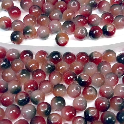 265pcs Crackle Glass Beads for Jewelry Making, 6mm Crystal Glass Bead, Round Spacer Bead, Red Crafts Crystal Bulk Loose Beads for DIY Craft Earring Necklace Bracelet Jewelry - color: Red&Green&White, size: 6mm