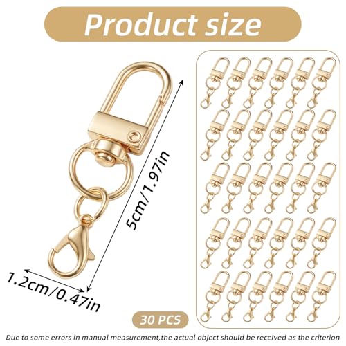 30 Pcs Gold Keychain Clips, Metal Swivel Snap Hooks, Sturdy Lobster Claw Clasps for Keychains, Jewelry Making, Purse Bag Charms, Lanyard Connectors and Craft Projects (Gold)