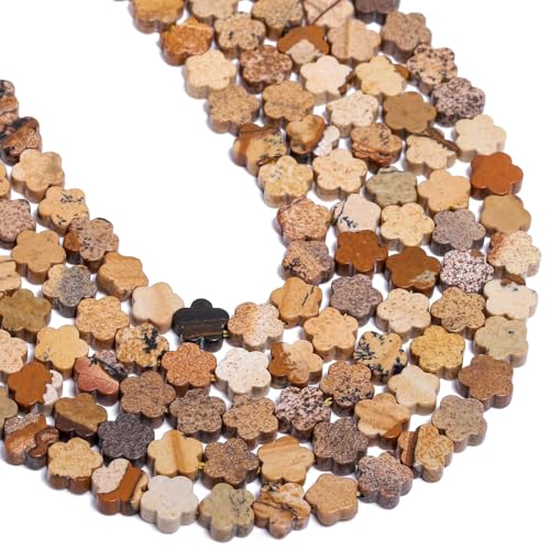 Songxi 60pcs 6mm Picture Plum Blossom Natural Stone Beads for Jewelry Making, Smooth Loose Flower Shape Gemstone Beads for Bracelets Necklace Earrings Making Supplies ﻿ - color: Picture Stone