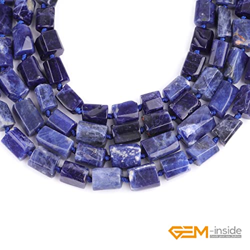 GEM-Inside 30Pcs 8x12mm Natural Blue Sodalite Stone Gemstone Faceted Freeform Tube Column Chakra Beads for Jewelry Making Full 15" Strand Power Energy Healing Stone - color: Blue Sodalite